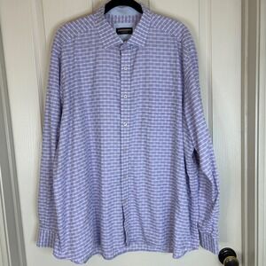 Johnston & Murphy Men's Long Sleeve Plaid Button Down Shirt Purple White Size XL